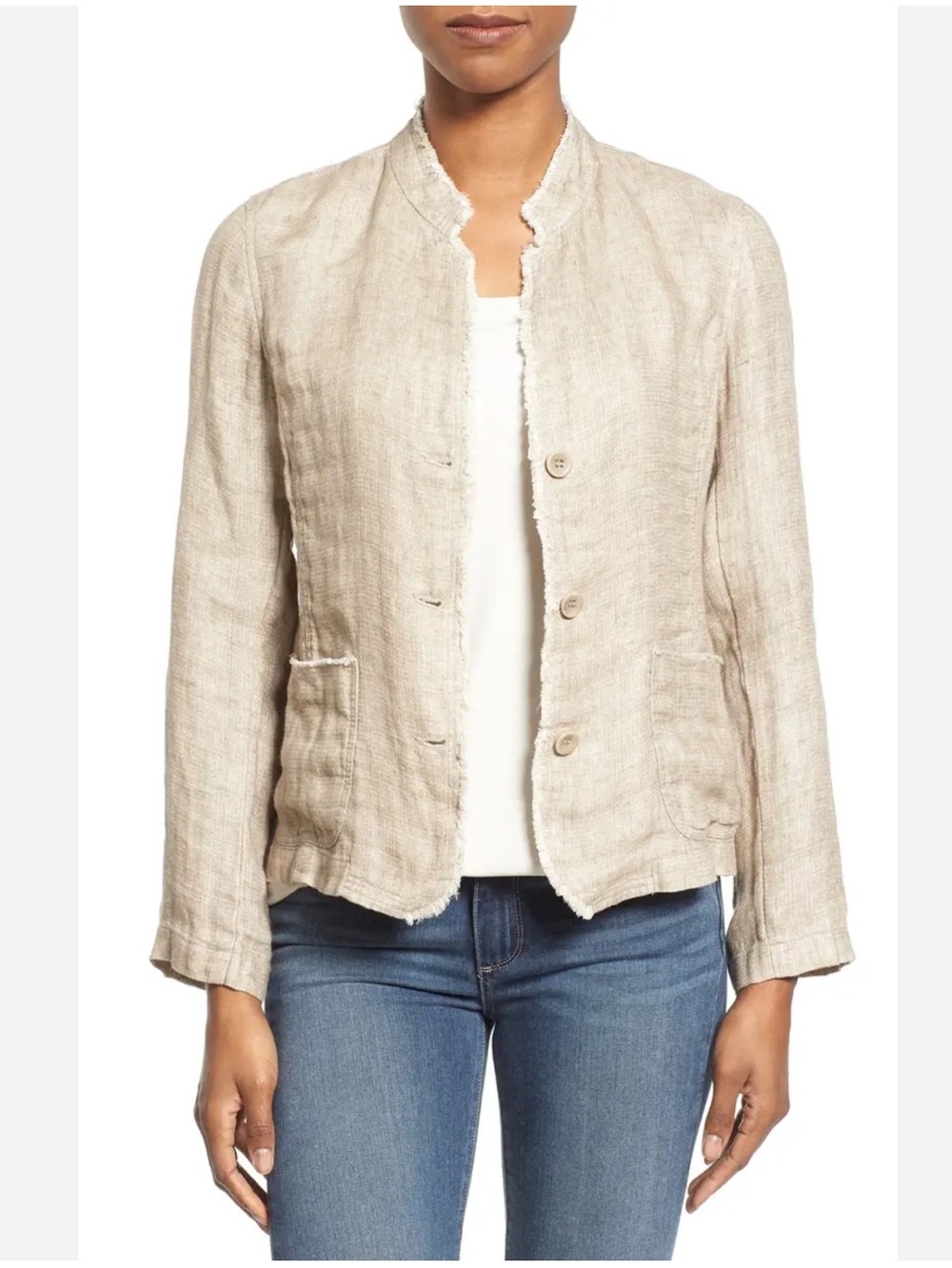 Eileen Fisher Organic Linen Mandarin Collar Jacket